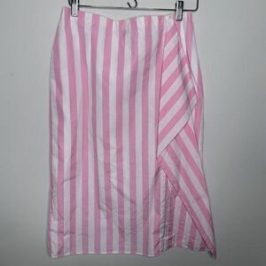 J.Crew Pink White Striped Side Zip & Slit Accent Panel Lined Skirt Thomas Mason
